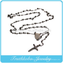 Вакуумный позолоченный черный Иисус крест Девы Марии христианской 4мм Розария бусины ожерелье ювелирных изделий 